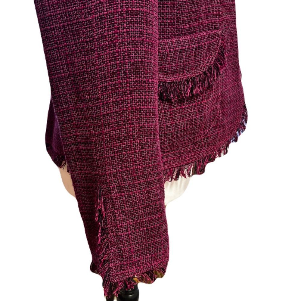 Anne Klein Raspberry & Black Fringe Tweed Blazer | Size 2P | EUC - Picture 8 of 11
